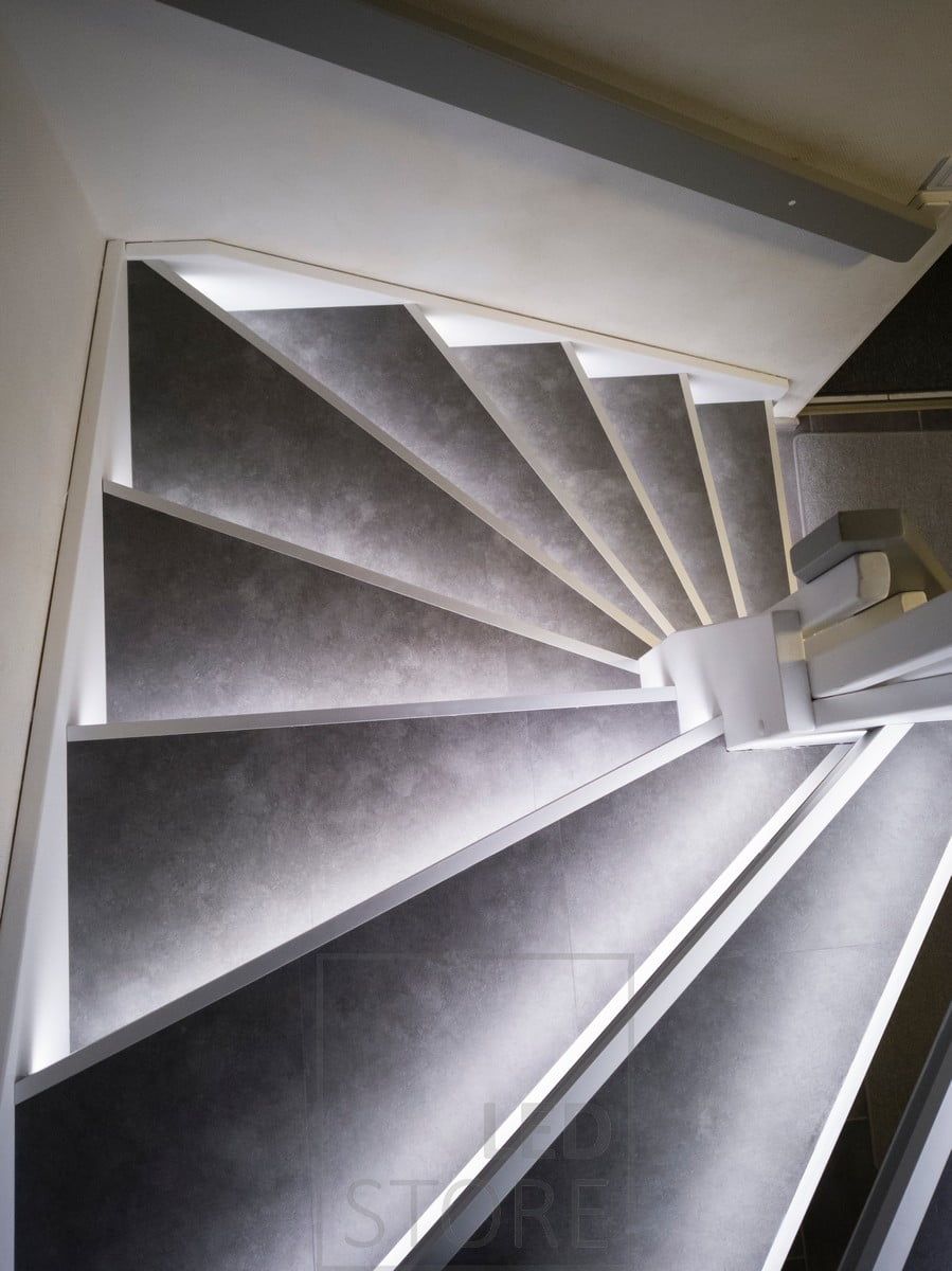 Led strips on stair treads to illuminate the staircase with indirect, atmospheric and soft light